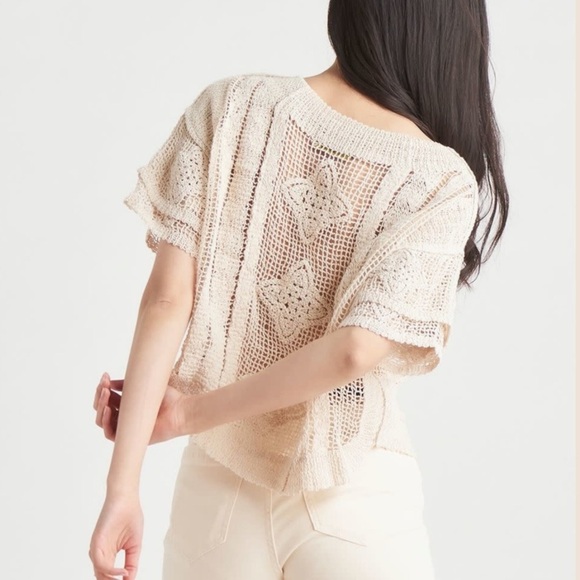 Zara cream open knit crocheted, short sleeve top - Picture 7 of 13